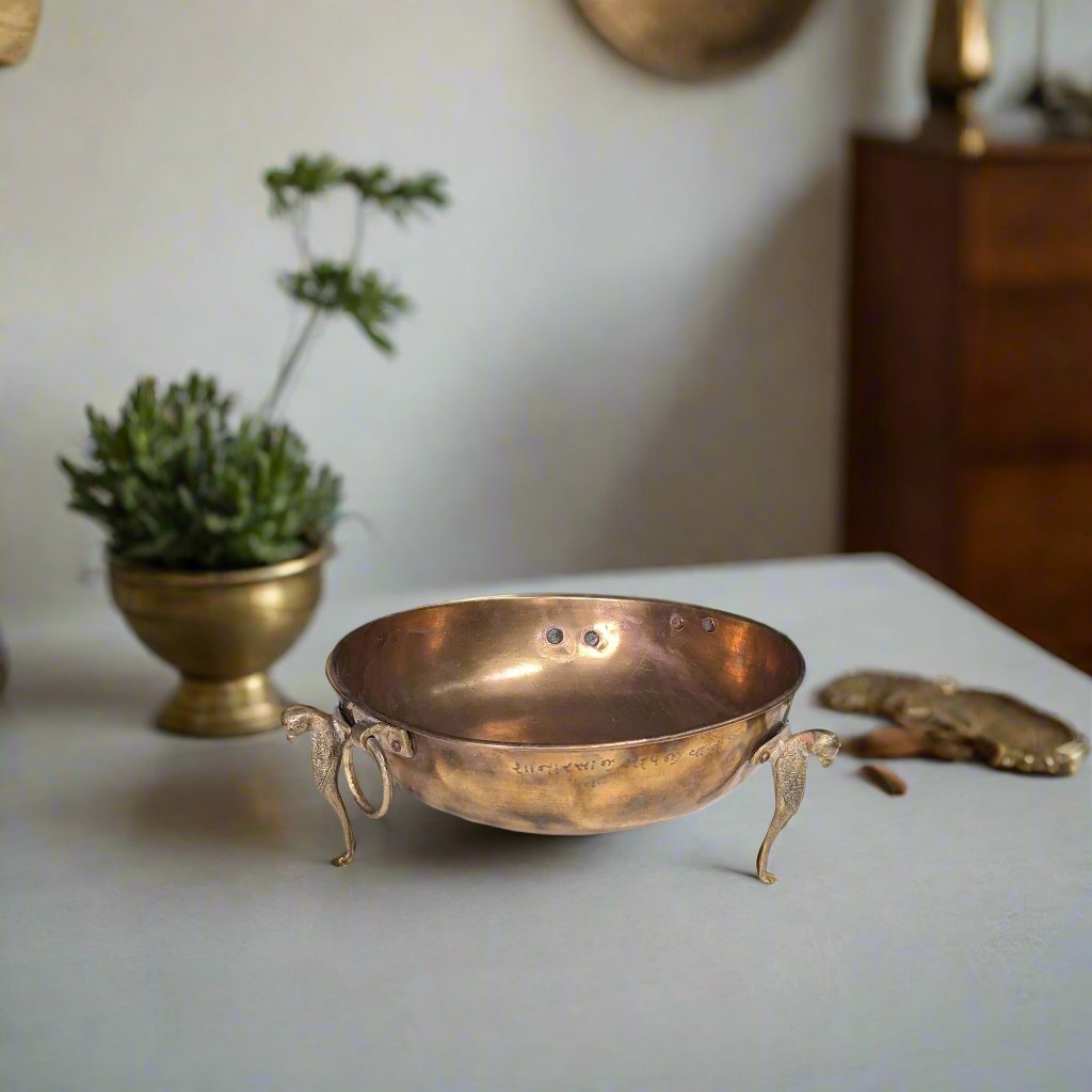 Brass Bowl with Parrot stand