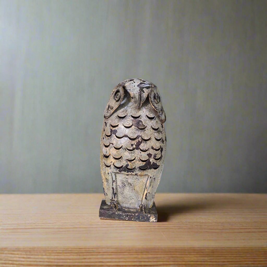 Distressed Grey Metal Owl Candle holder