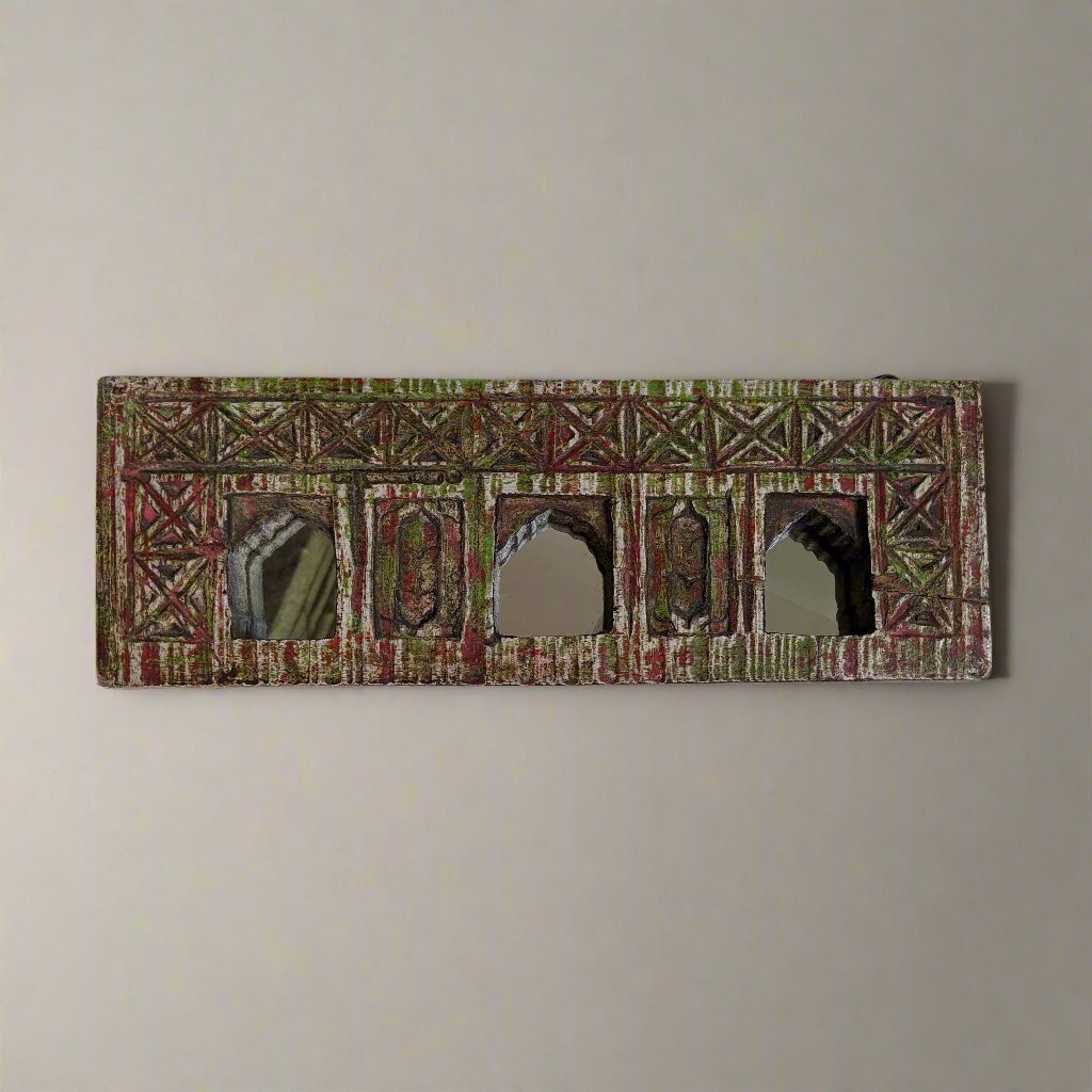 Distressed Red and Green 3 in one small Jharokha Mirror