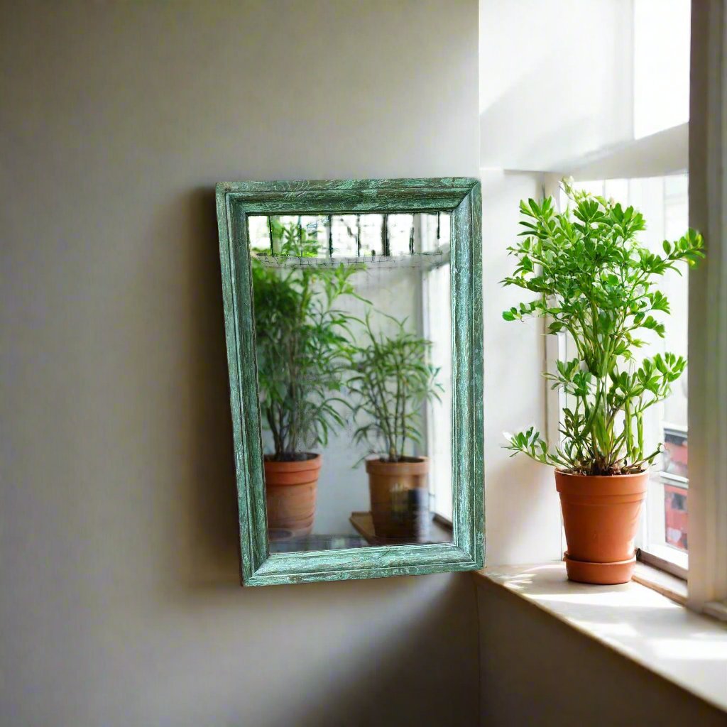 Distressed Green Wooden frame with mirror