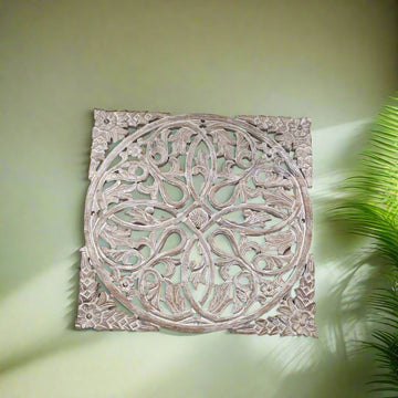 Distressed White Carved Wooden Wall Decor