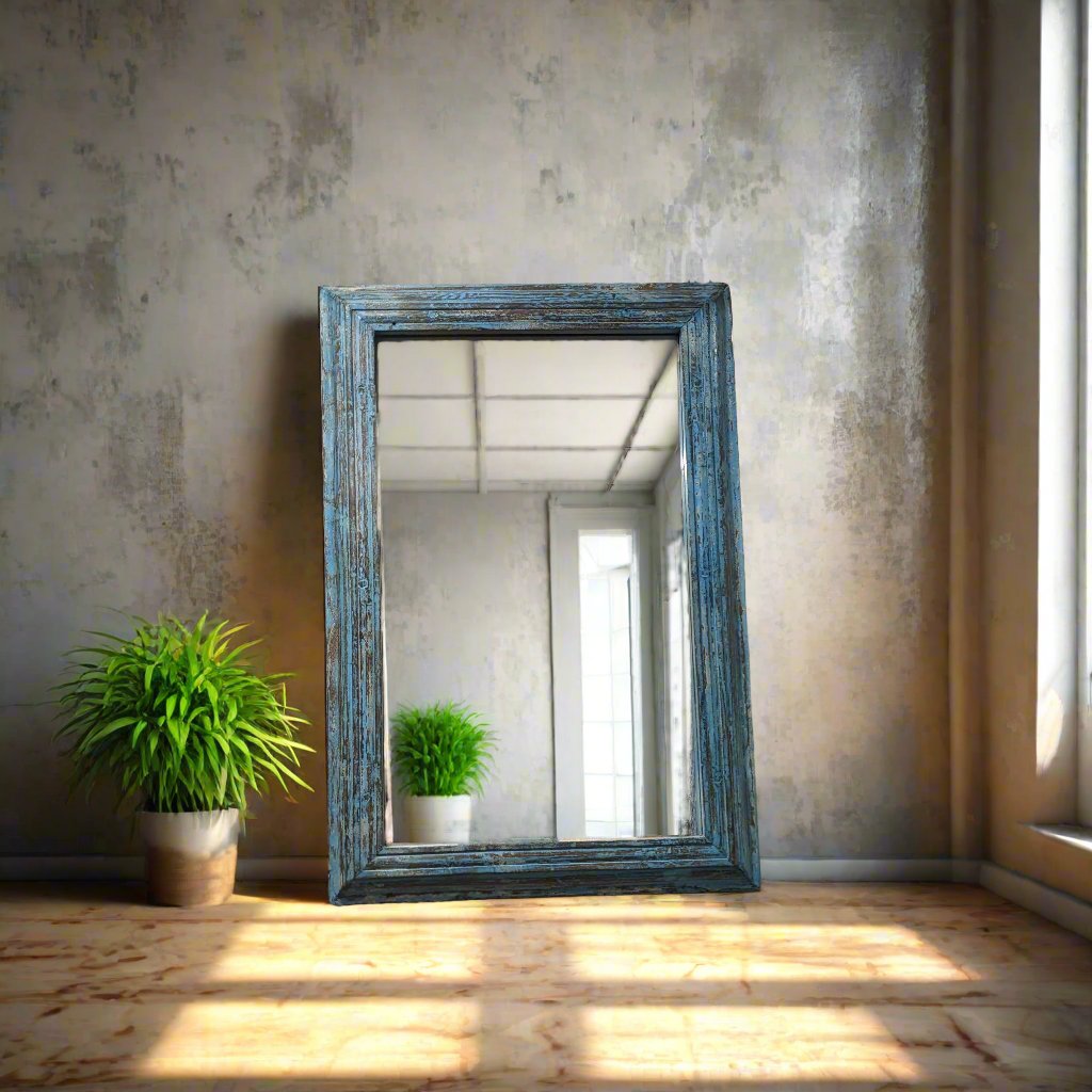 Distressed Blue Wooden Frame with mirror