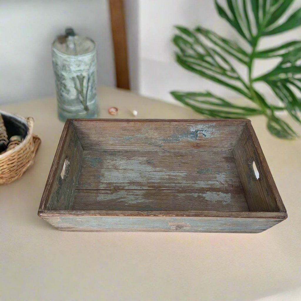 Distressed Blue Wooden Tray