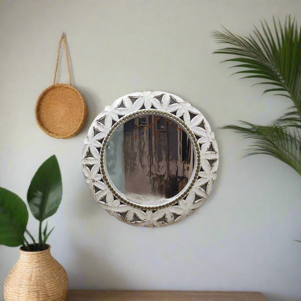 Carved Wooden Round frame with mirror