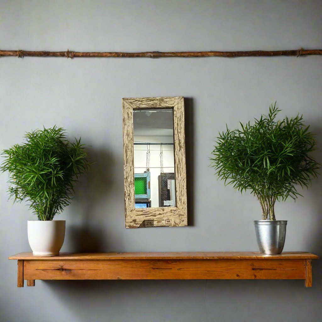 Vintage Wall Mount Candle Stand in distressed Cream with mirror