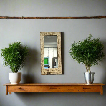 Vintage Wall Mount Candle Stand in distressed Cream with mirror