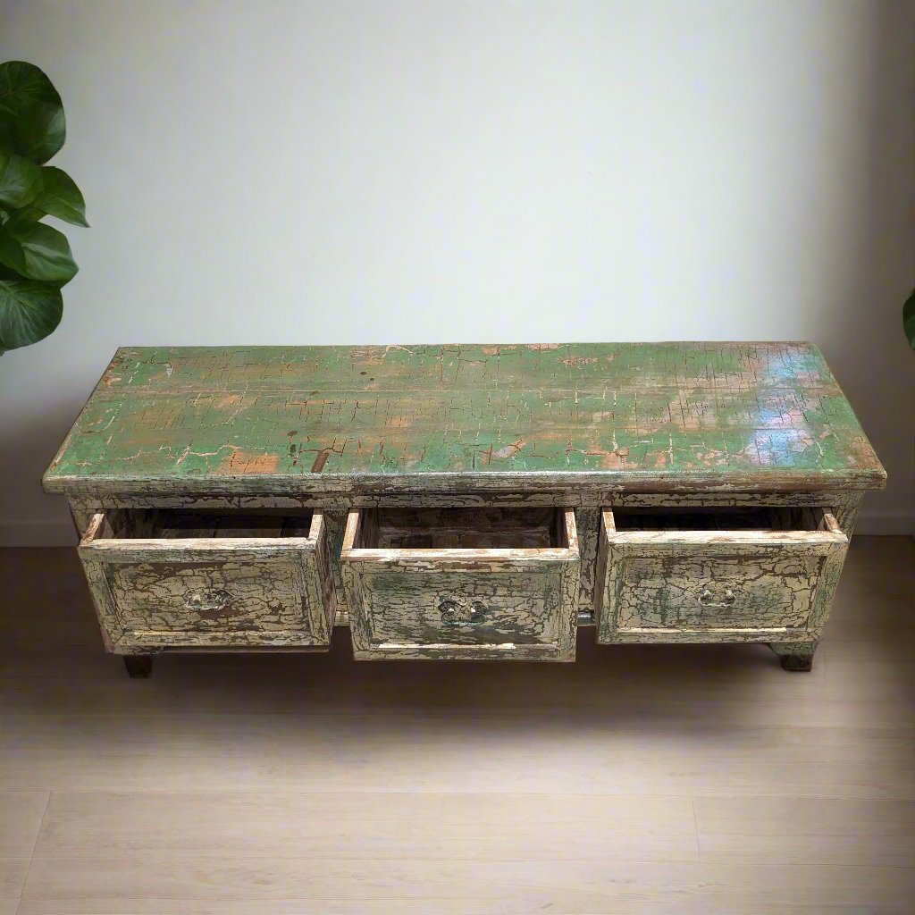 Distressed Sap Green Storage Unit with drawers