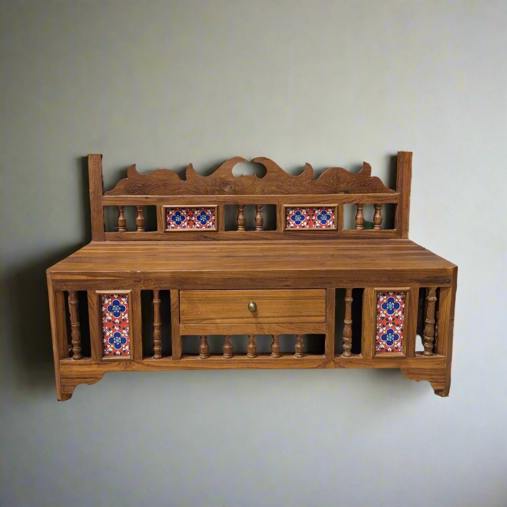 Wall Mount Storage/ Puja Unit in wood and tile combination