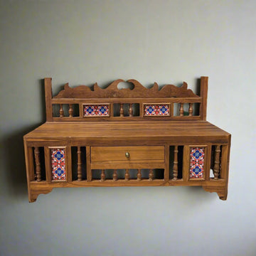 Wall Mount Storage/ Puja Unit in wood and tile combination