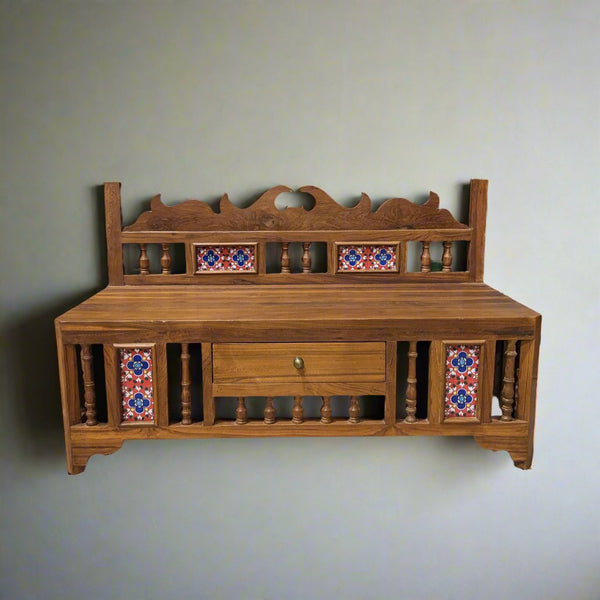 Wall Mount Storage/ Puja Unit in wood and tile combination