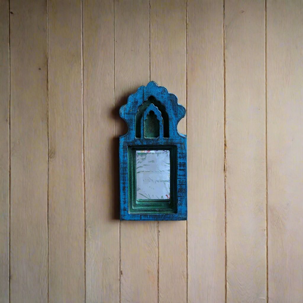Small Jharokha Mirror in Bright Blue