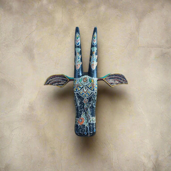 Vintage Hand Painted Cow Head (Black with Maroon ears)