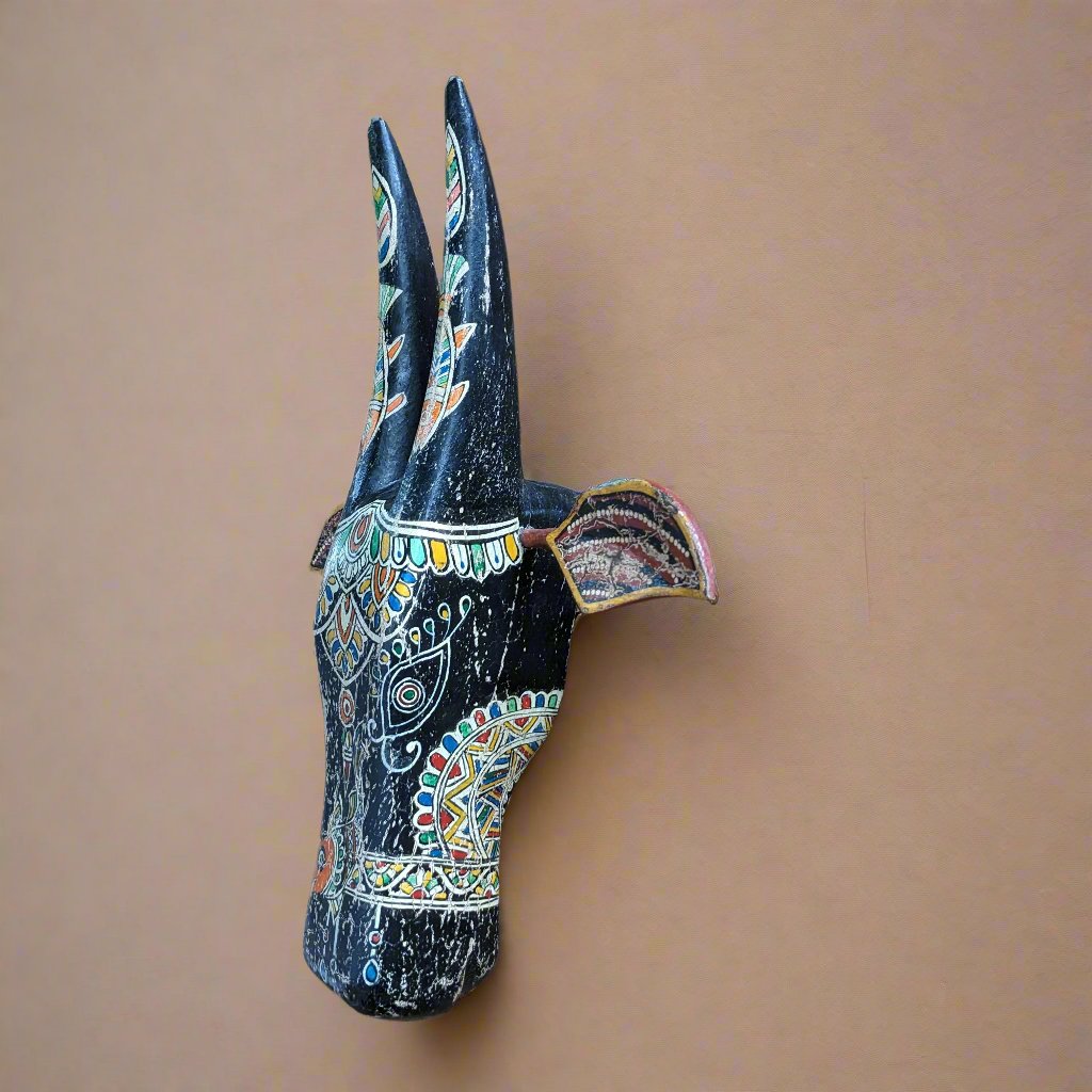 Vintage Hand Painted Cow Head (Black with Maroon ears)