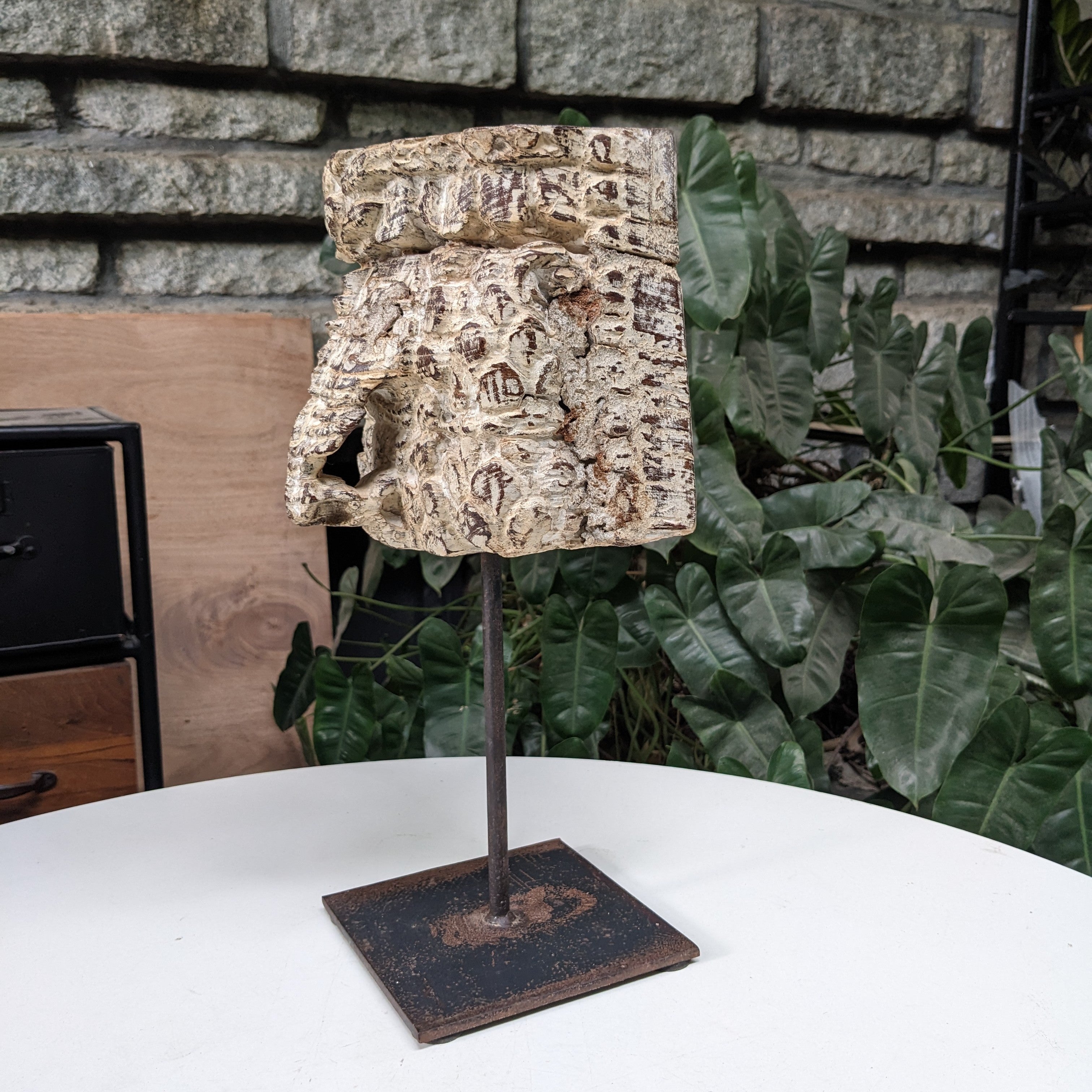 Distressed Beige Table Accent