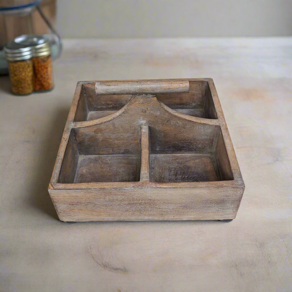 Wooden tray with compartments