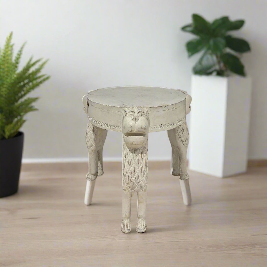 Carved Wooden White Side Table