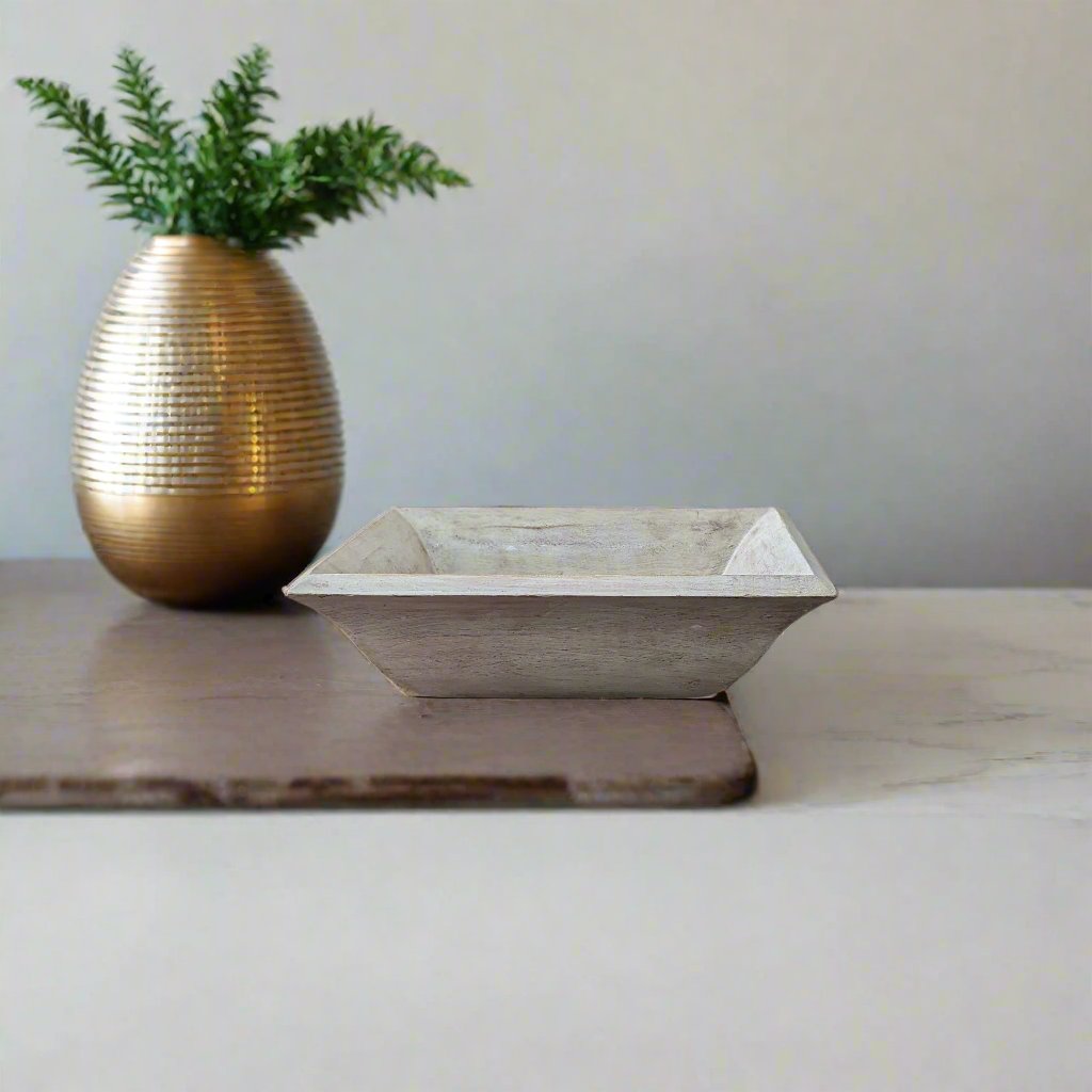 Distressed White Wooden Bowl/Tray
