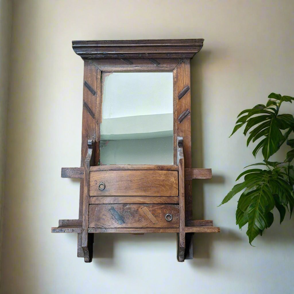 Vintage Wooden Dresser Mirror with storage
