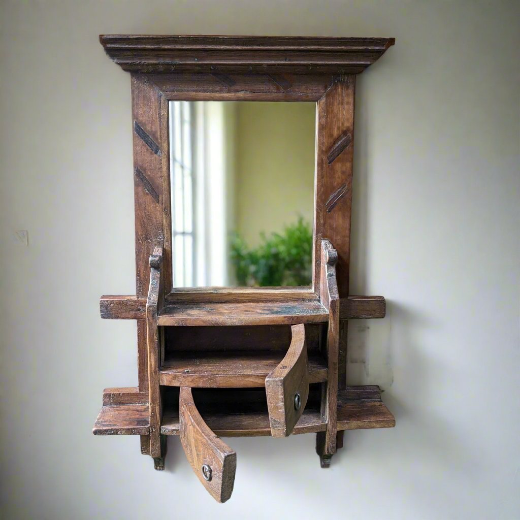 Vintage Wooden Dresser Mirror with storage
