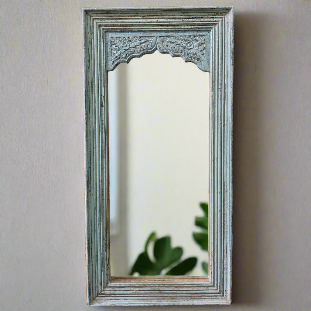 Blue- Grey Vertical Jharokha Mirror