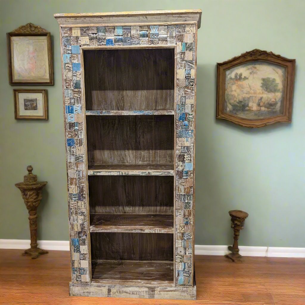 Open Shelf in Reclaimed Wooden Blocks