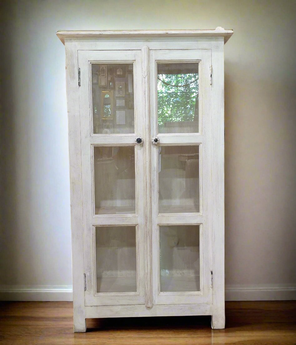 Distressed White Storage Cabinet