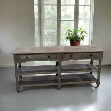 Distressed Grey Console Table with two drawers and shelves