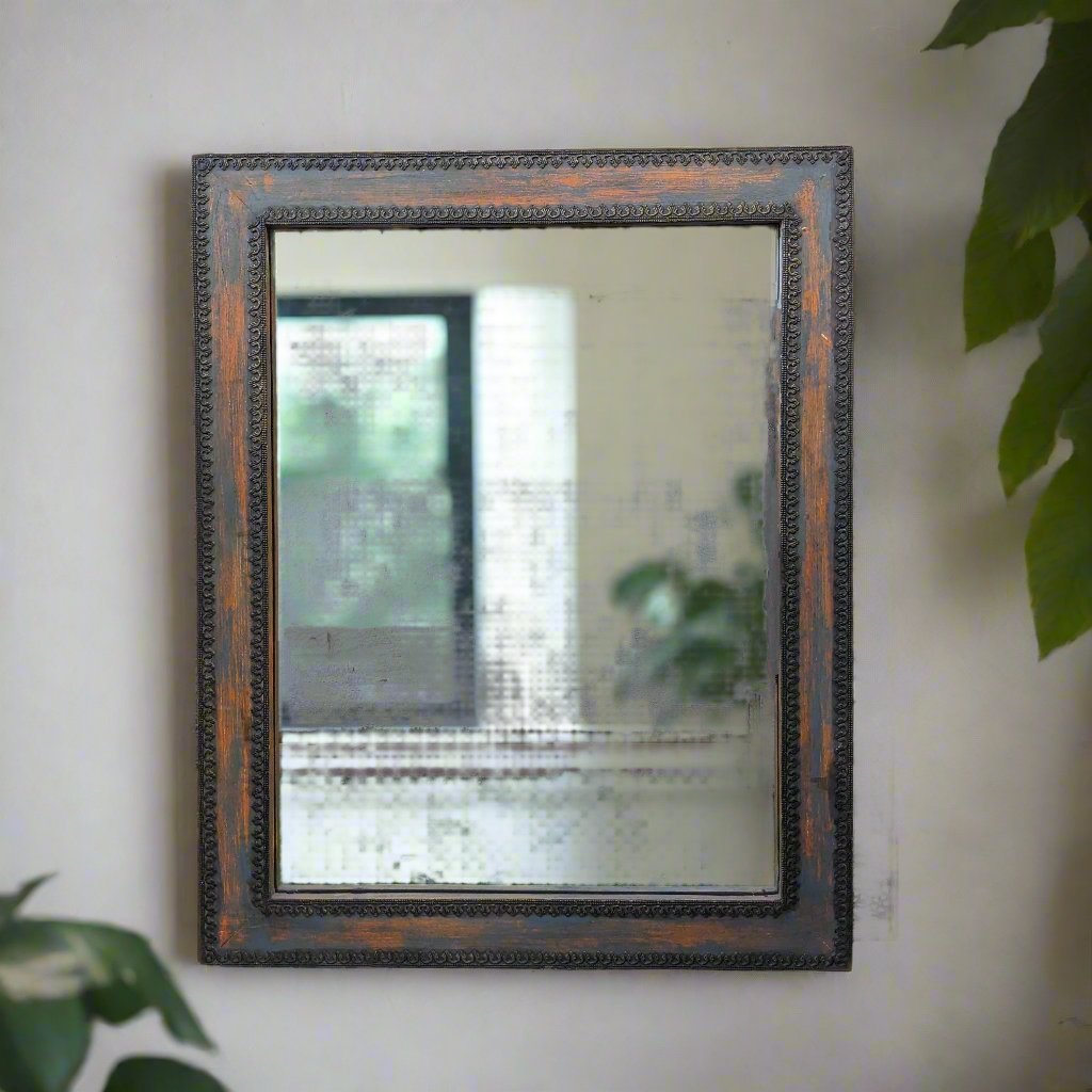 Distressed Grey and Orange frame with brass details