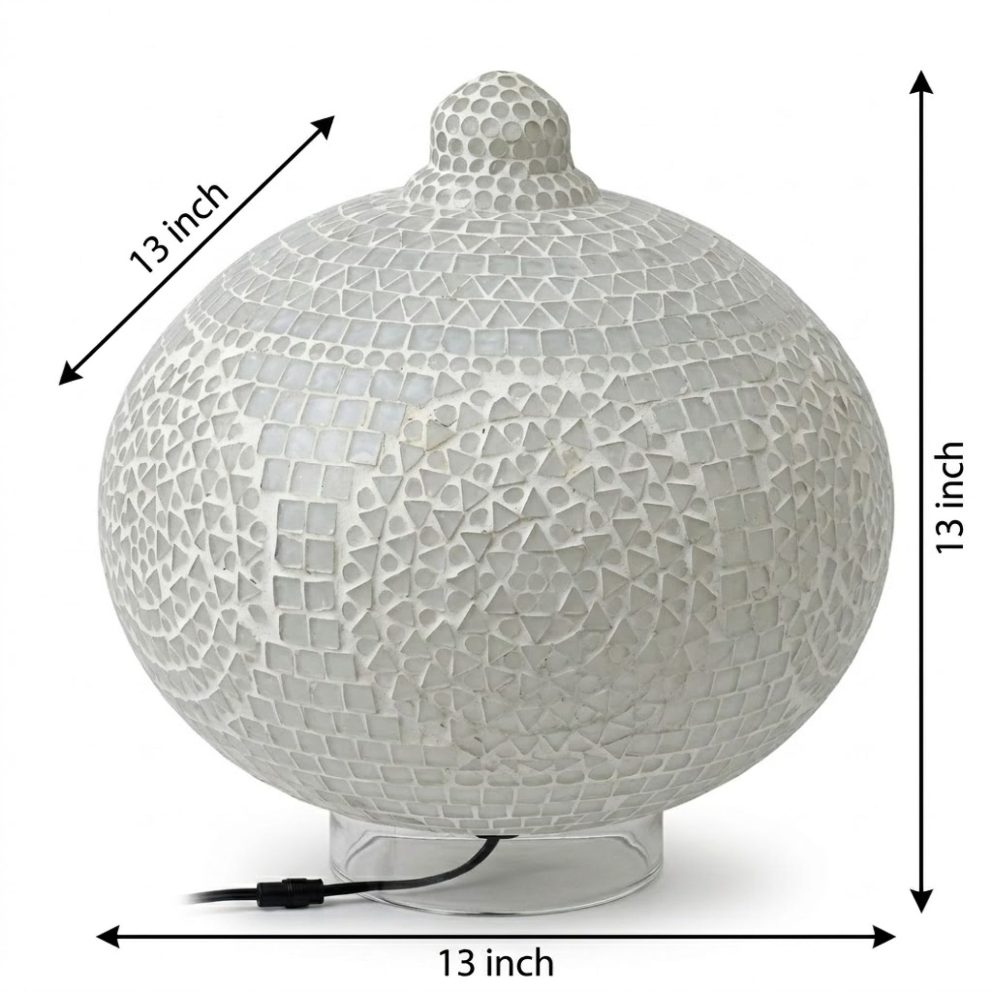 Handcrafted White Mosaic Glass Globe Table Lamp