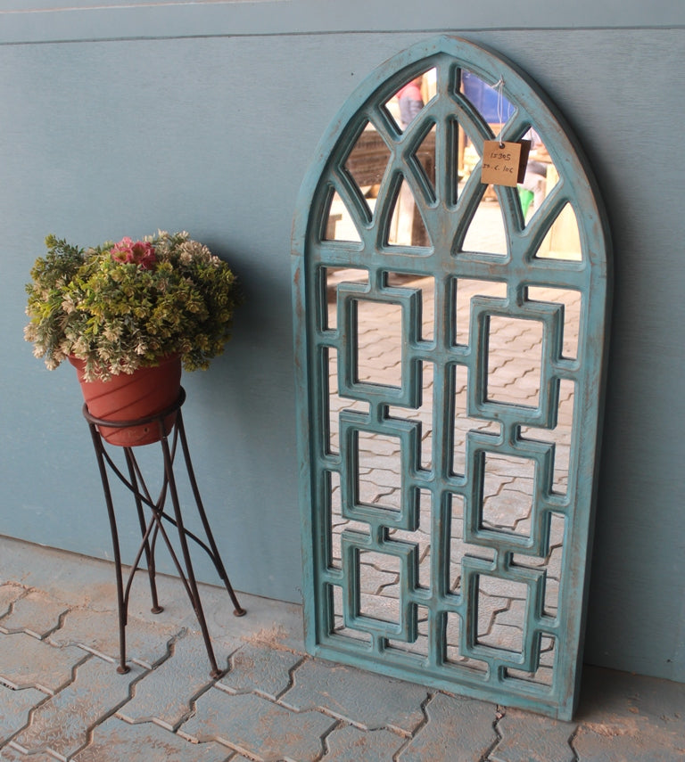 Blue Jali Window Mirror