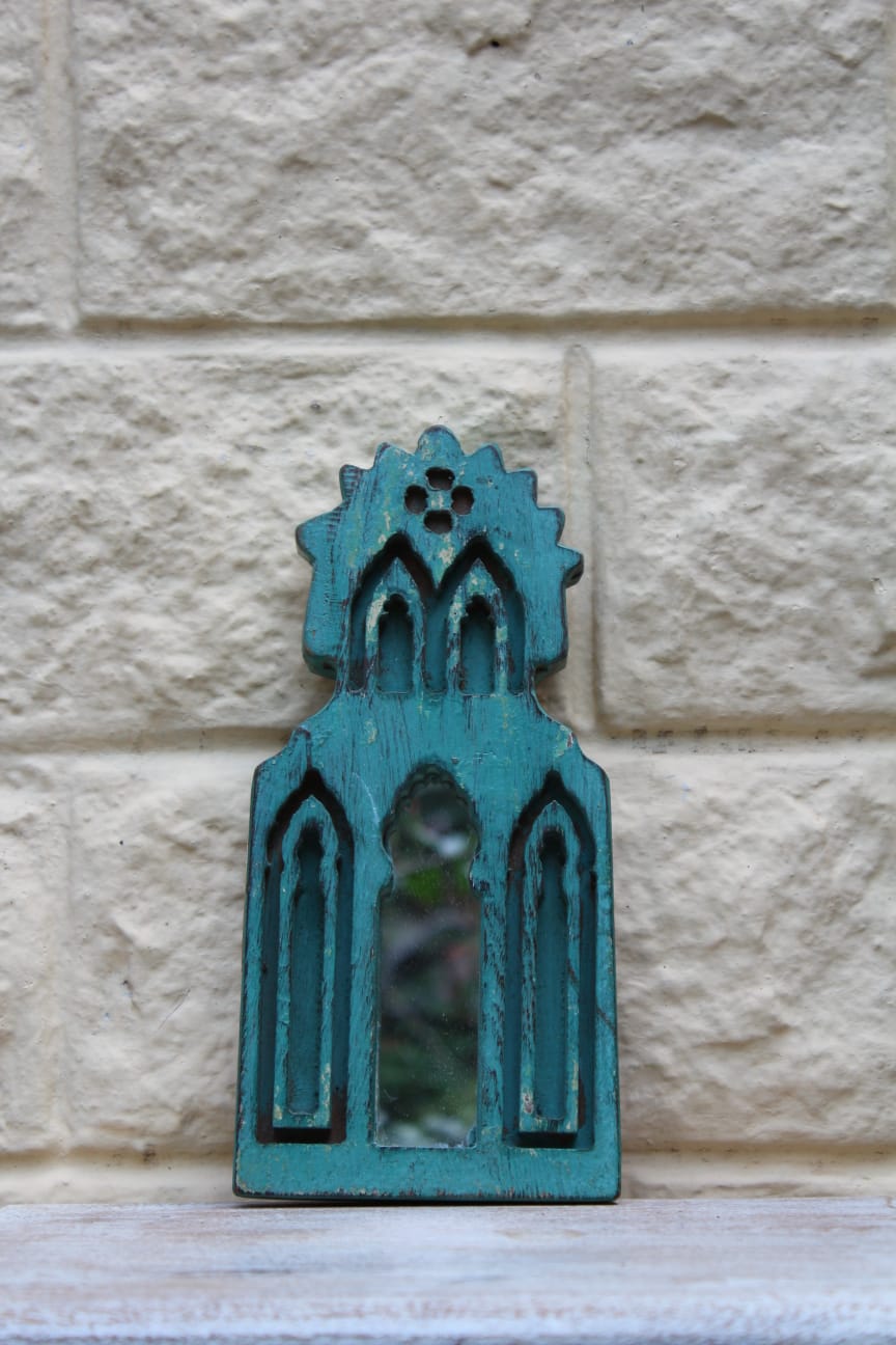 Small Blue Carved Mirror