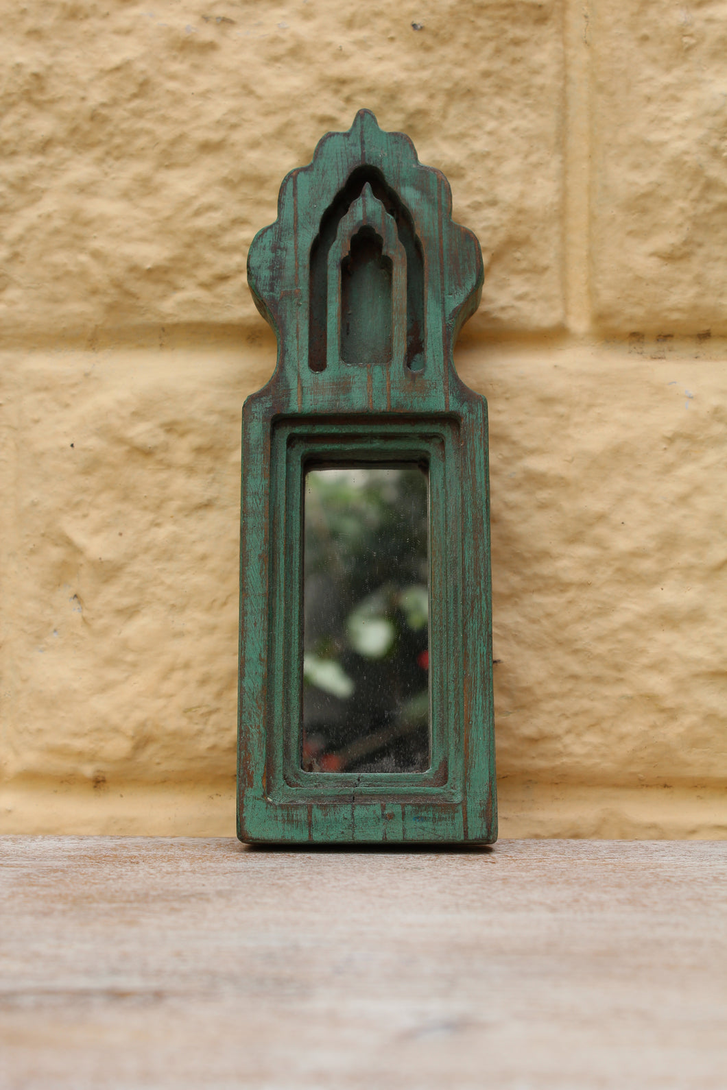 Small Teal Carved Mirror
