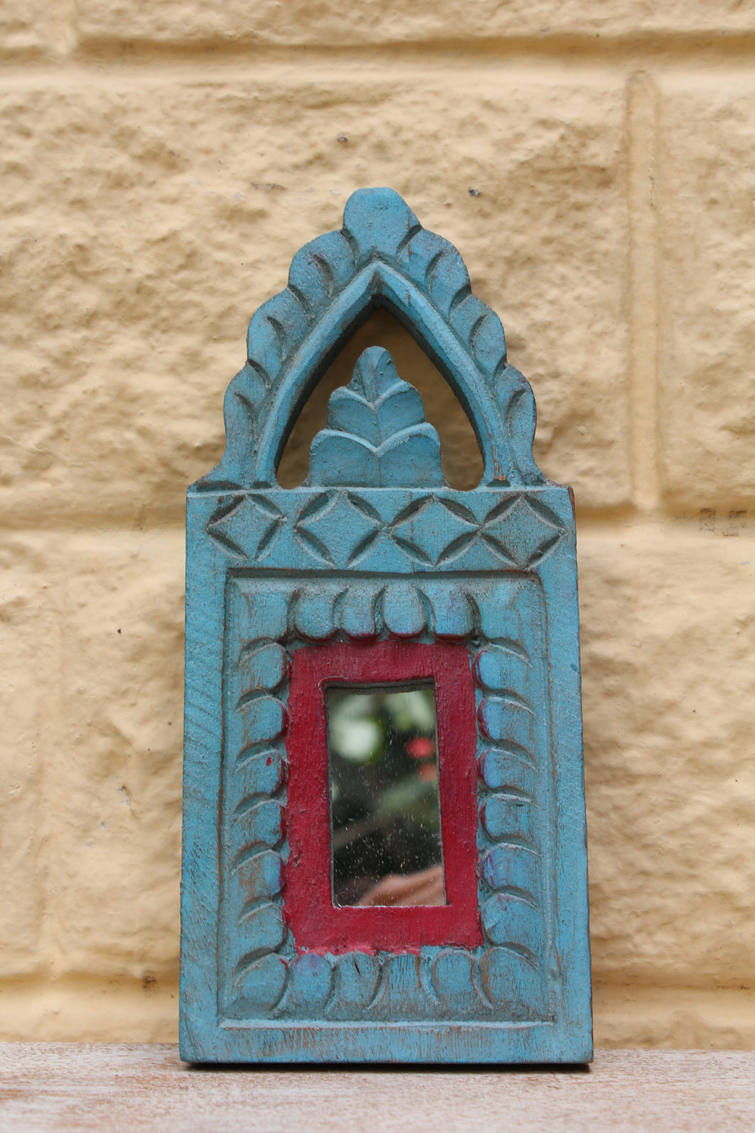 Small Blue and Red Carved Mirror