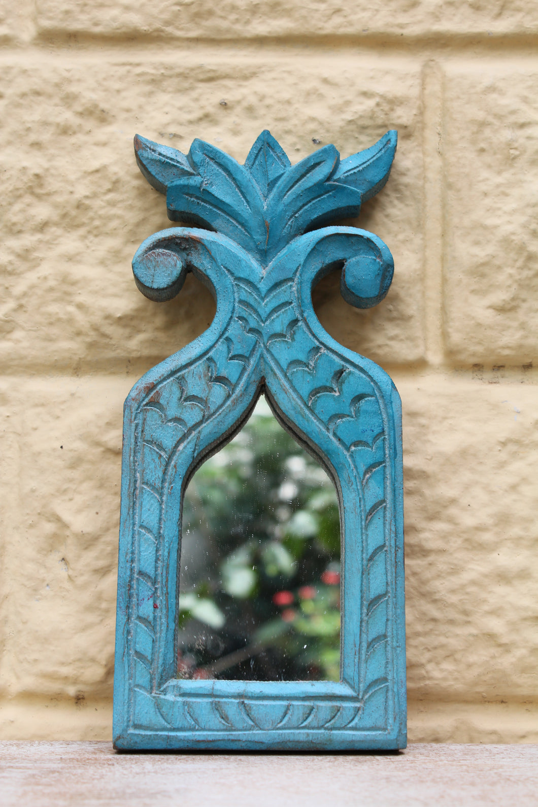 Small Blue Carved Mirror