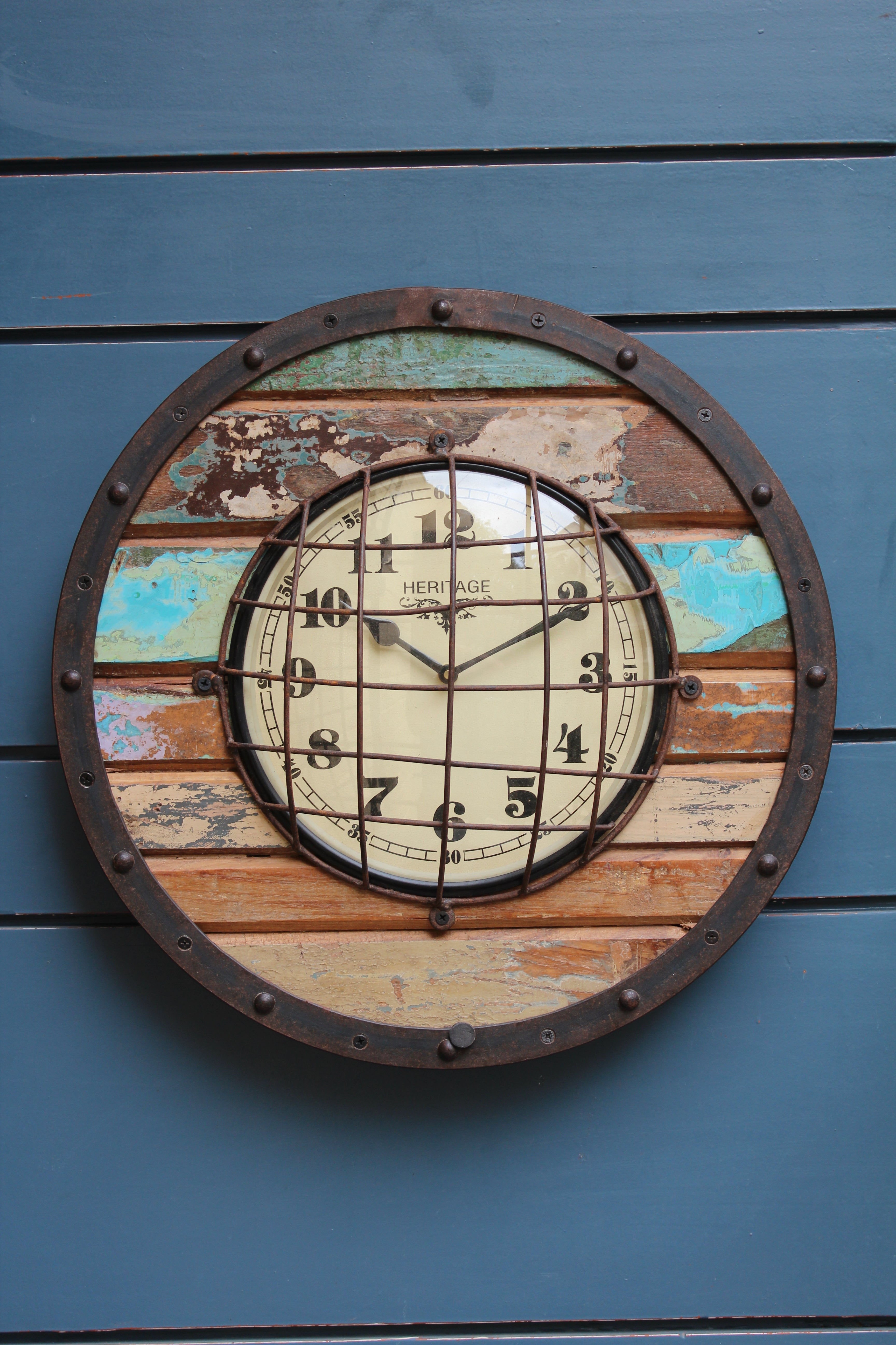 Upcycled Round Distressed Clock