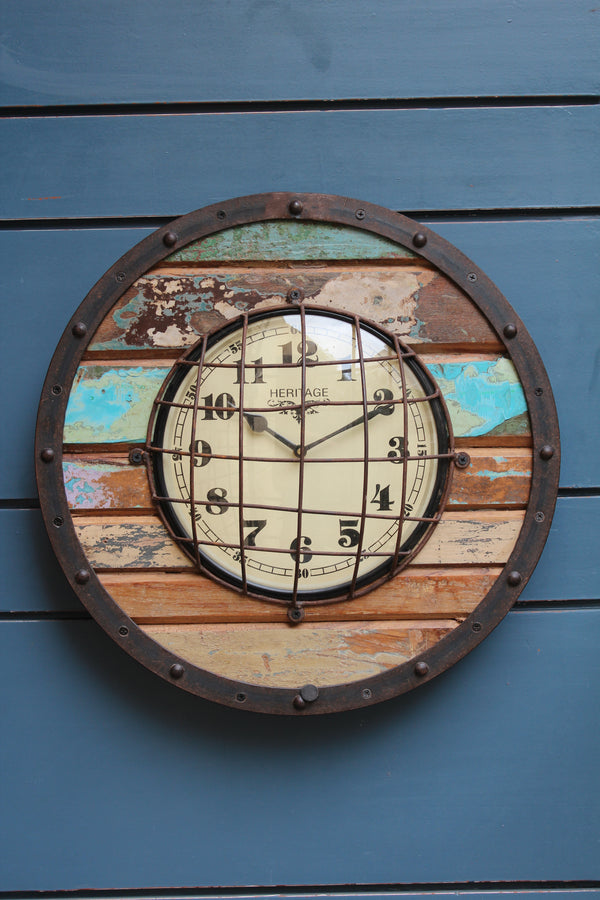 Upcycled Round Distressed Clock