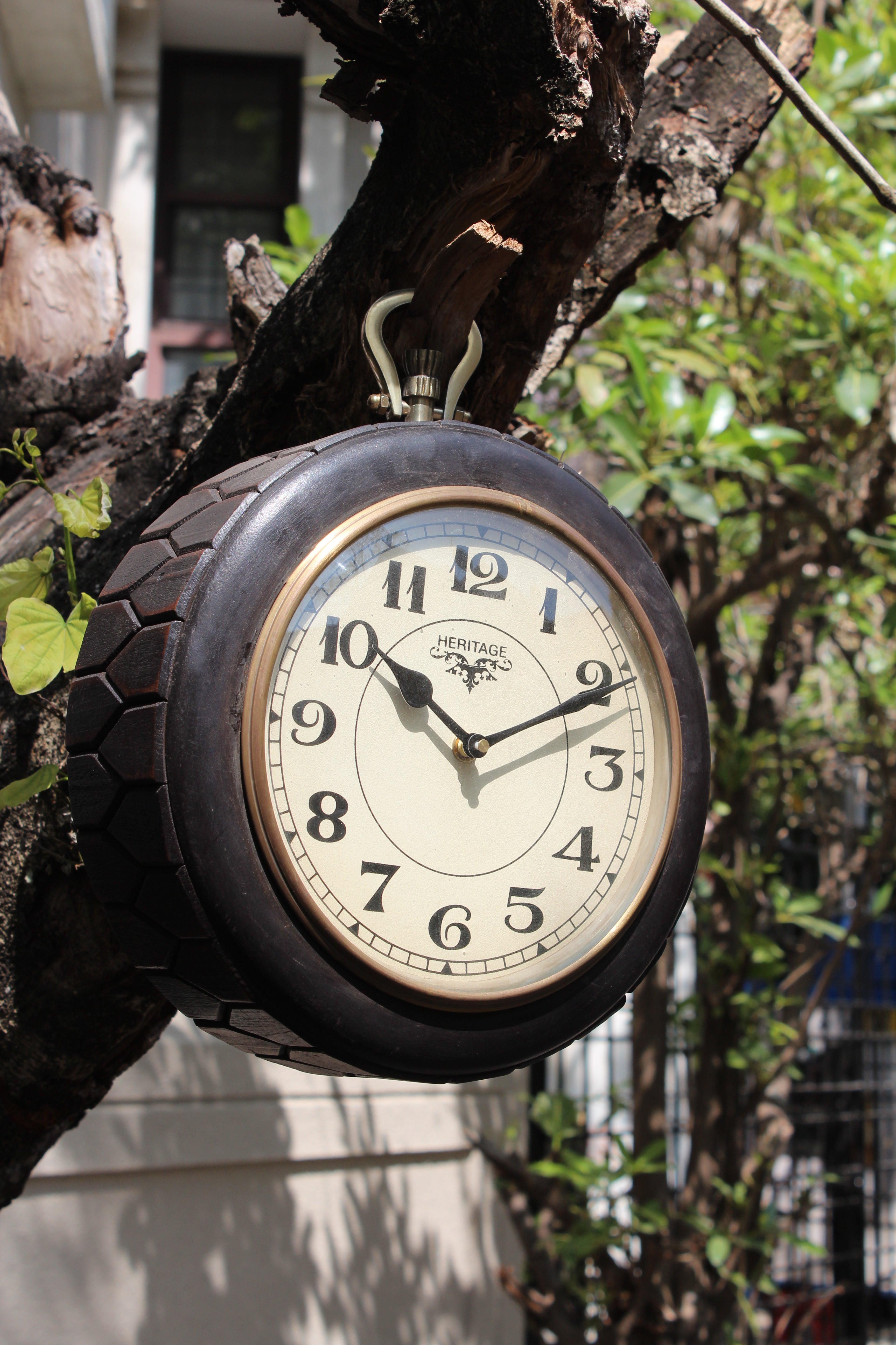 Hanging Wooden Two Sided Railway Clock