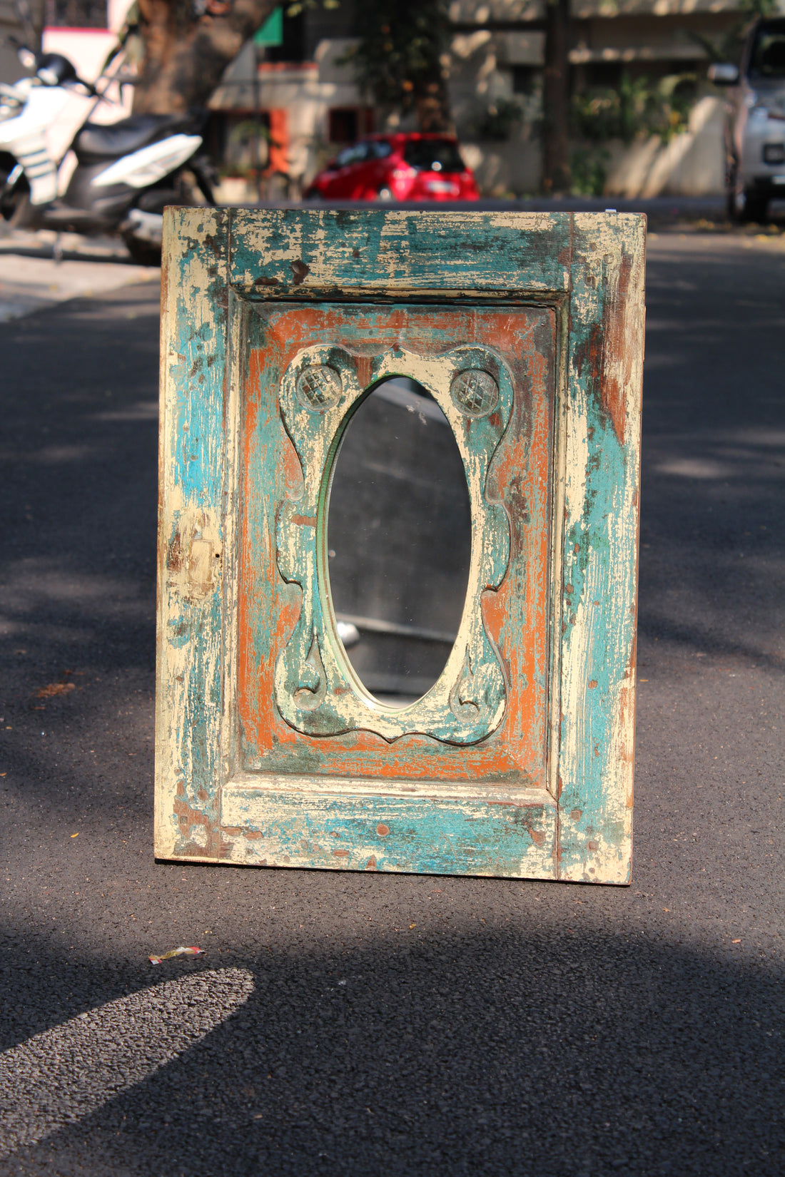 Blue and Cream Distressed Mirror