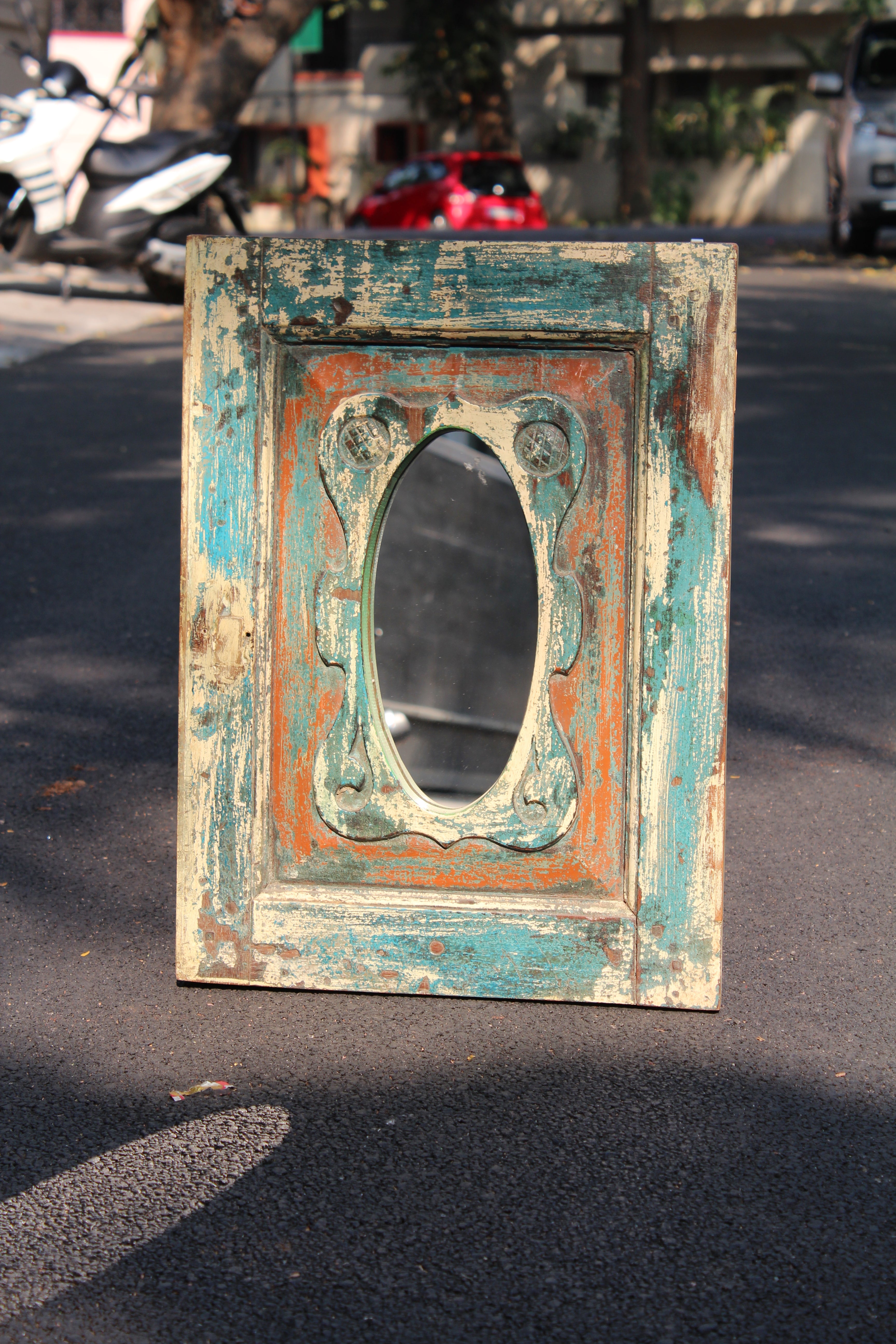 Blue and Cream Distressed Mirror