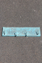 Load image into Gallery viewer, Carved Blue Wooden Panel with 4 Hooks
