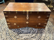 Load image into Gallery viewer, Antique Wooden Chest with Brass Inlay Work and Hidden Storage
