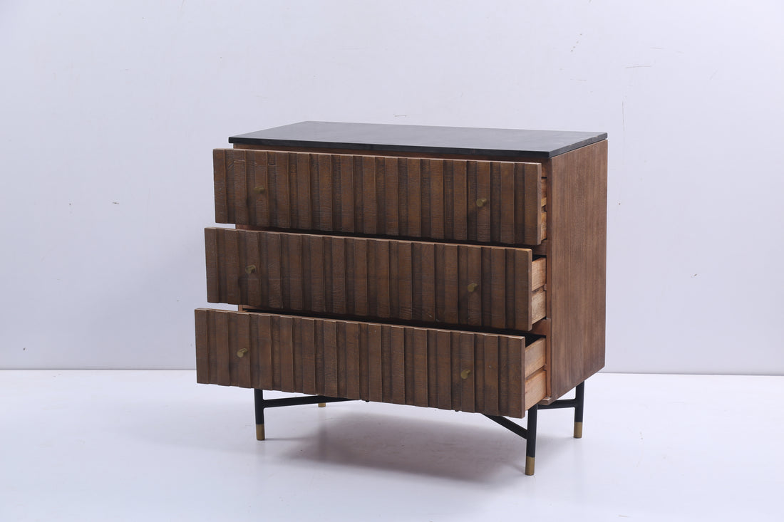 Fluted Design Chest Of Drawers With Granite Top