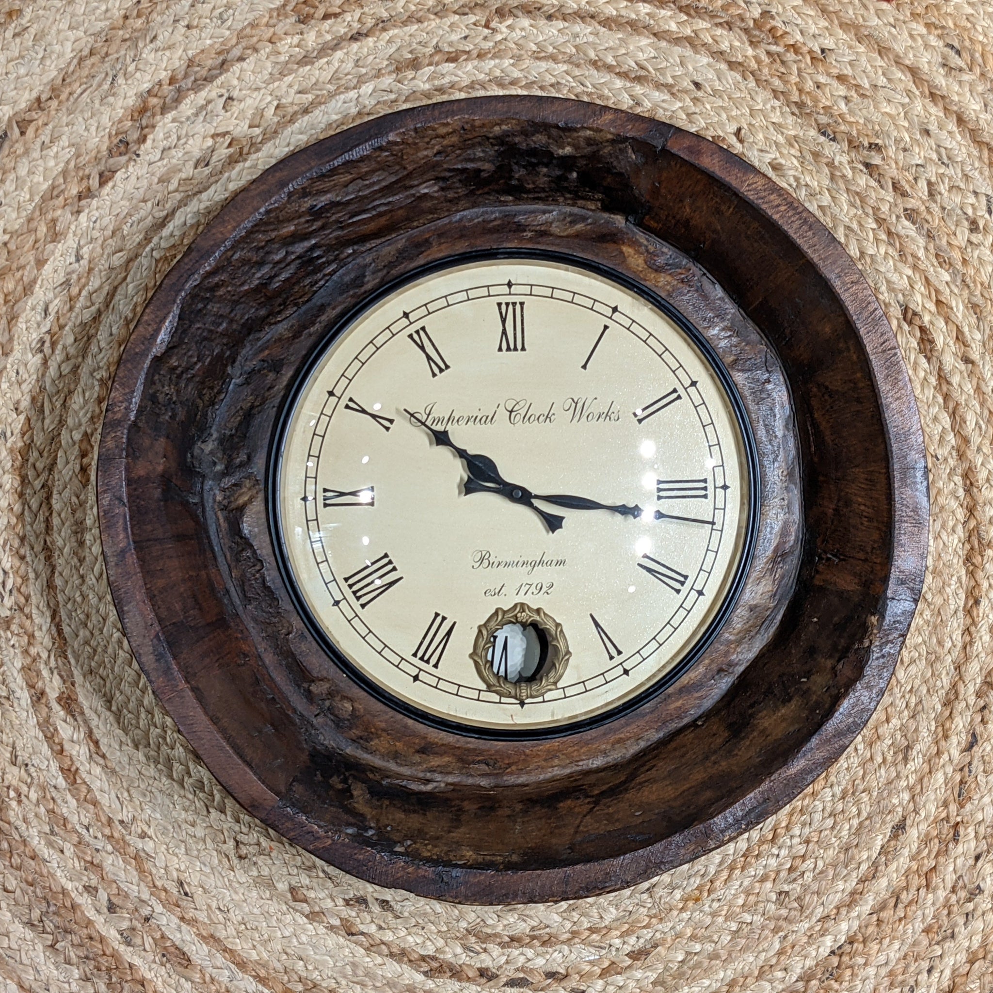 Antique Wooden Bowl Clock With Pendulum
