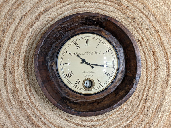 Antique Wooden Bowl Clock With Pendulum