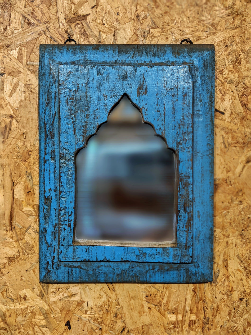 Blue Wooden Jharokha Mirror