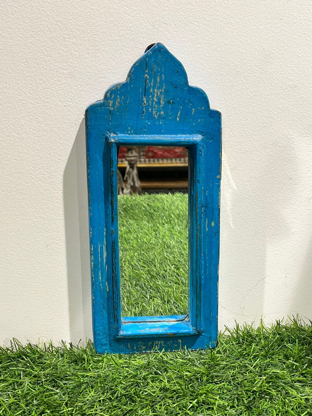 Small Blue Carved Mirror