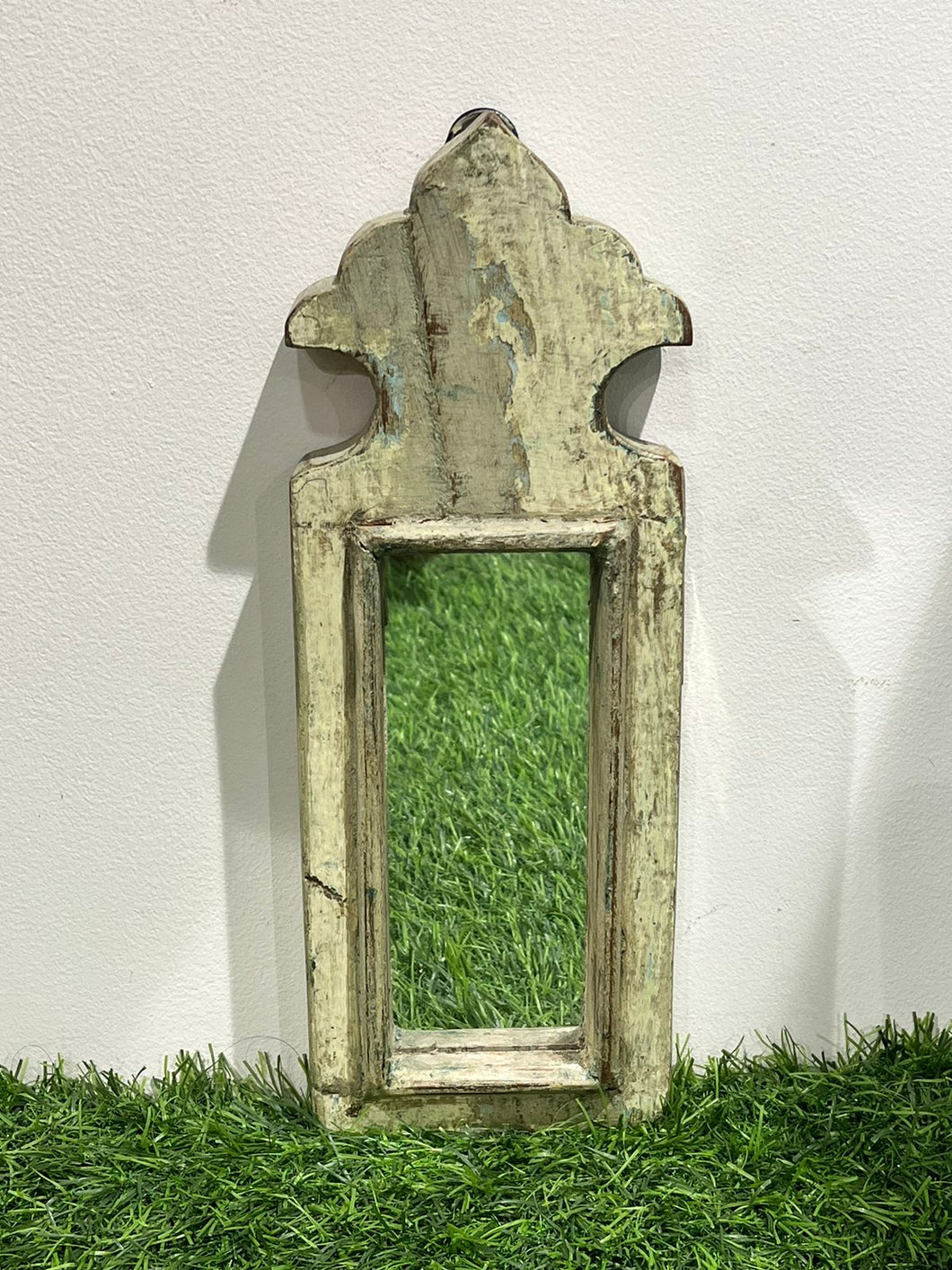 Small White Carved Mirror