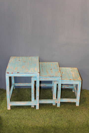 Blue Distressed Finish Nesting Tables - Set of 3