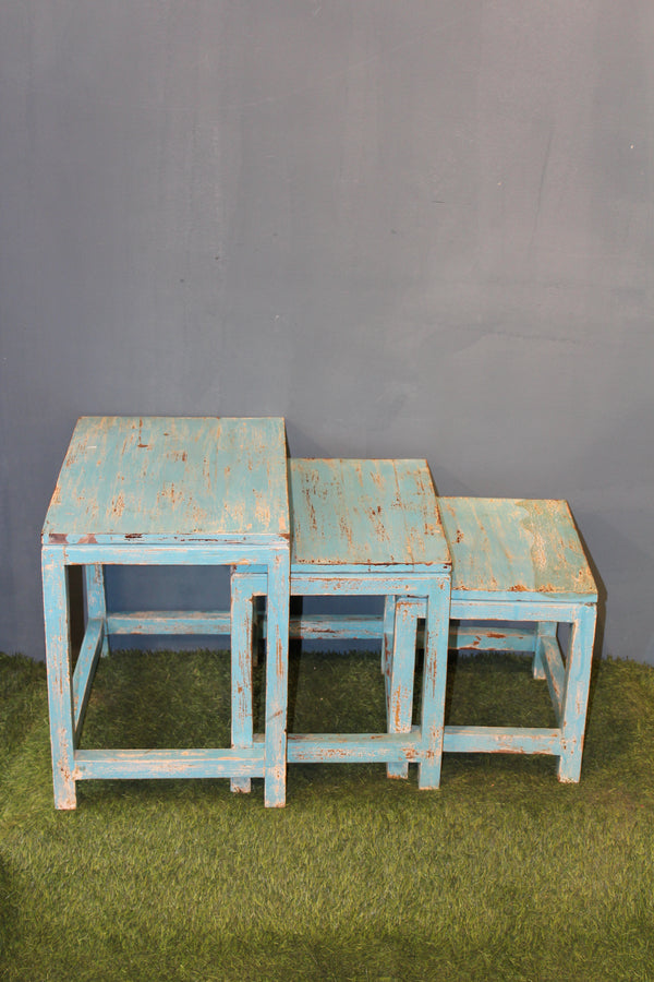 Blue Distressed Finish Nesting Tables - Set of 3