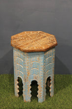 Load image into Gallery viewer, Blue Carved Hexangonal side table - Small
